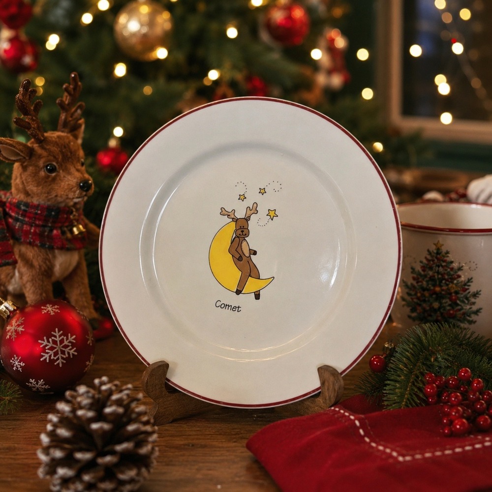 Santa's Reindeer Comet Christmas Plate